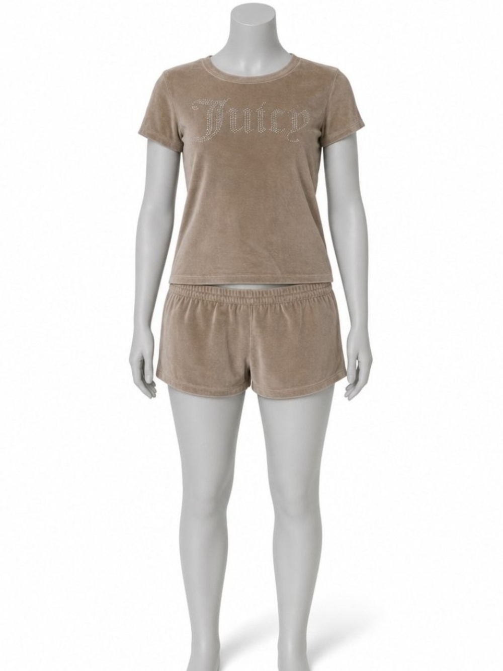 Juicy Couture Taupe Velour Short Set with Rhinestone Logo